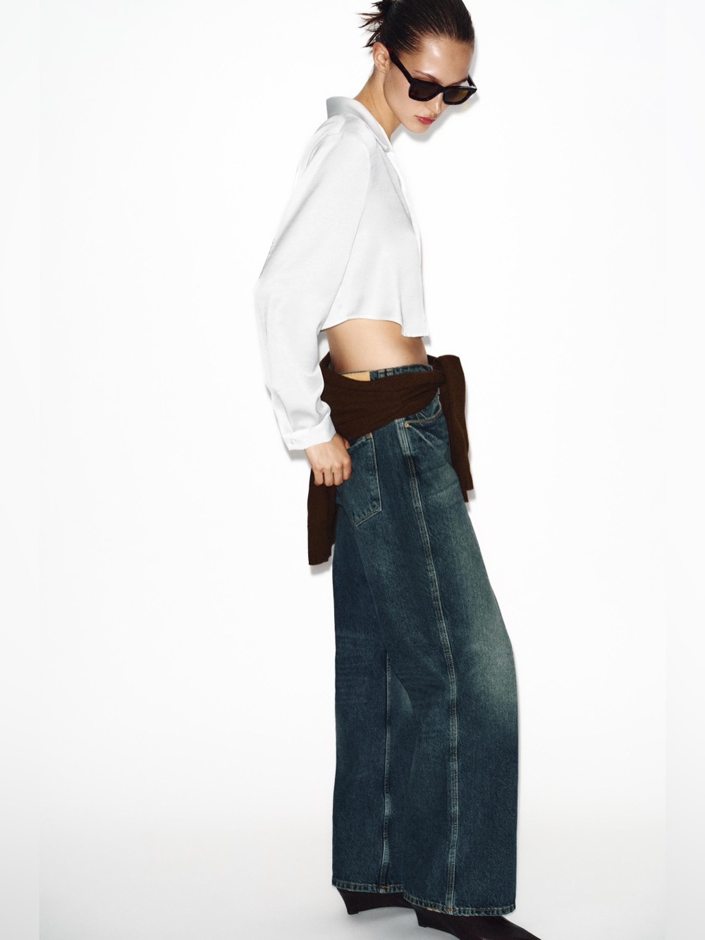 Zara tie front cropped satin blouse
